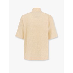 Jacquard linen and cotton shirt with all-over ff embroidery