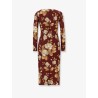 Vintage rose print satin midi pencil dress