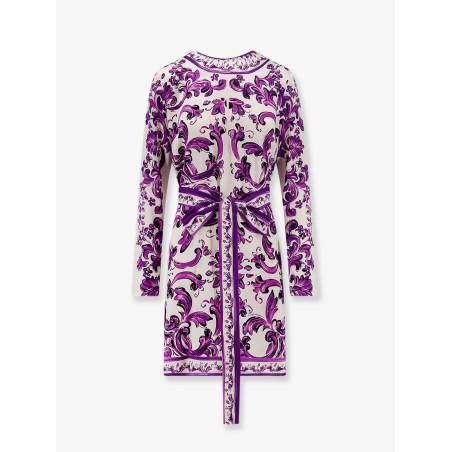 Charmeuse short dress with Maiolica print