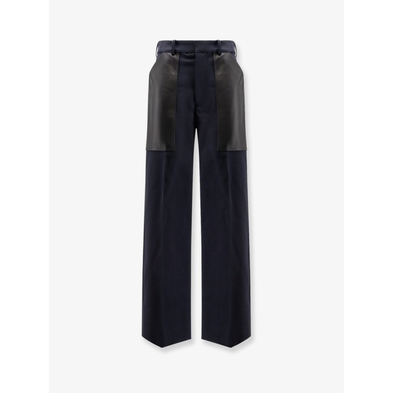Cotton and wool trousers with leather inserts