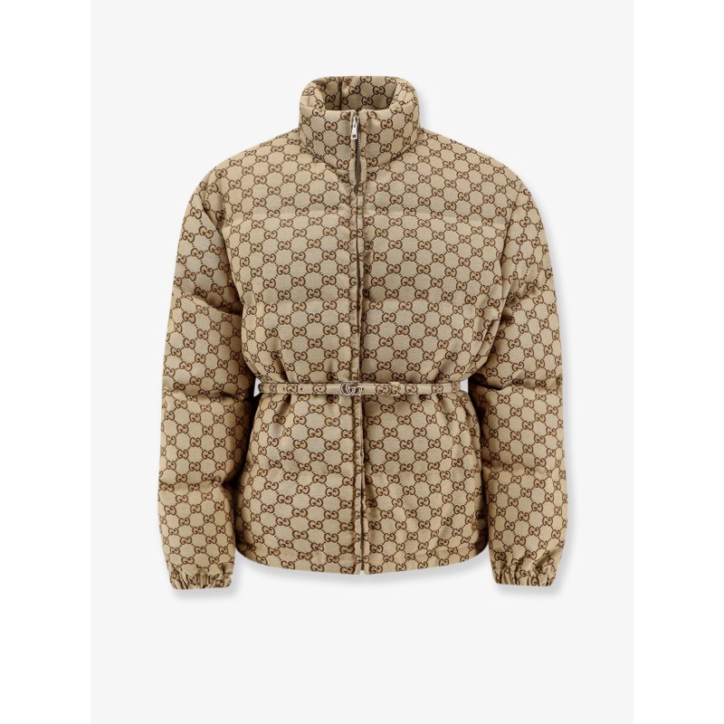 GG Fabric padded jacket with belt