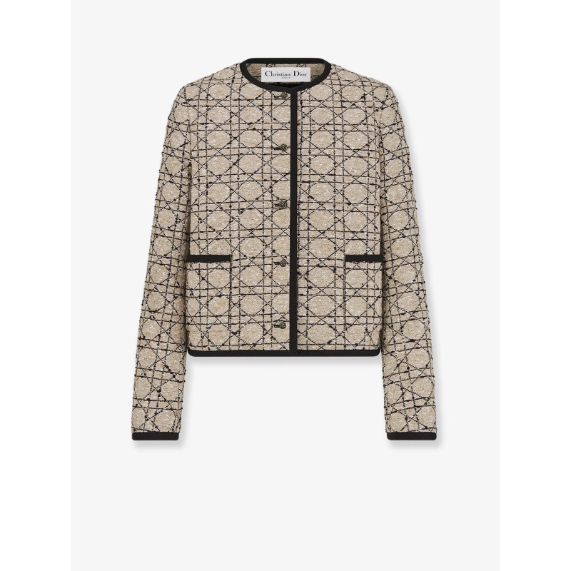 Macrocannage cotton blend tweed blazer