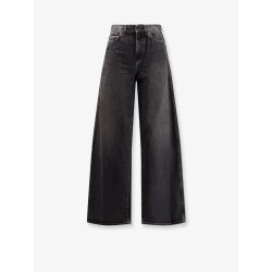 Flared black stone-washed denim jeans