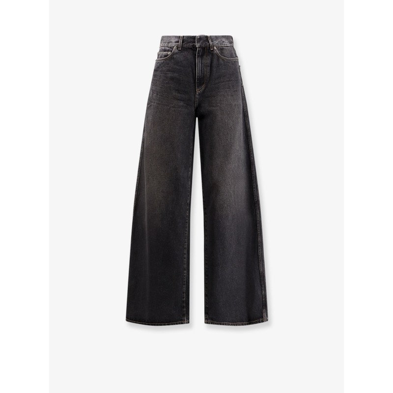 Flared black stone-washed denim jeans