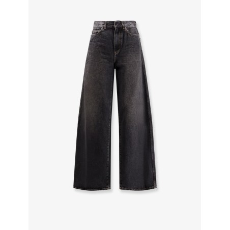 Flared black stone-washed denim jeans