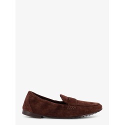 Suede loafer with metal logo detail