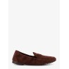 Suede loafer with metal logo detail