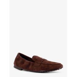 Suede loafer with metal logo detail