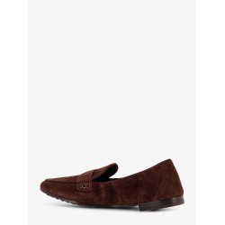 Suede loafer with metal logo detail