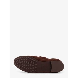 Suede loafer with metal logo detail