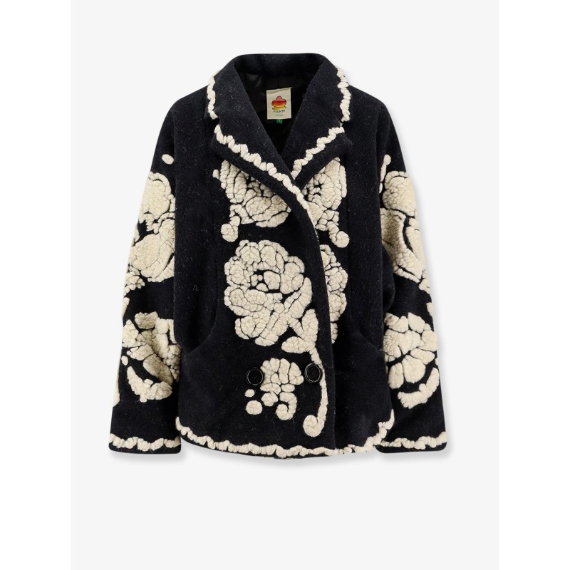 Wool blend coat with Floral Arabesque motif