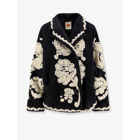 Wool blend coat with Floral Arabesque motif