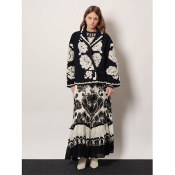 Wool blend coat with Floral Arabesque motif