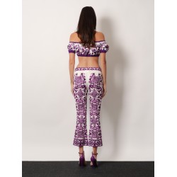 Silk trousers with Maiolica print