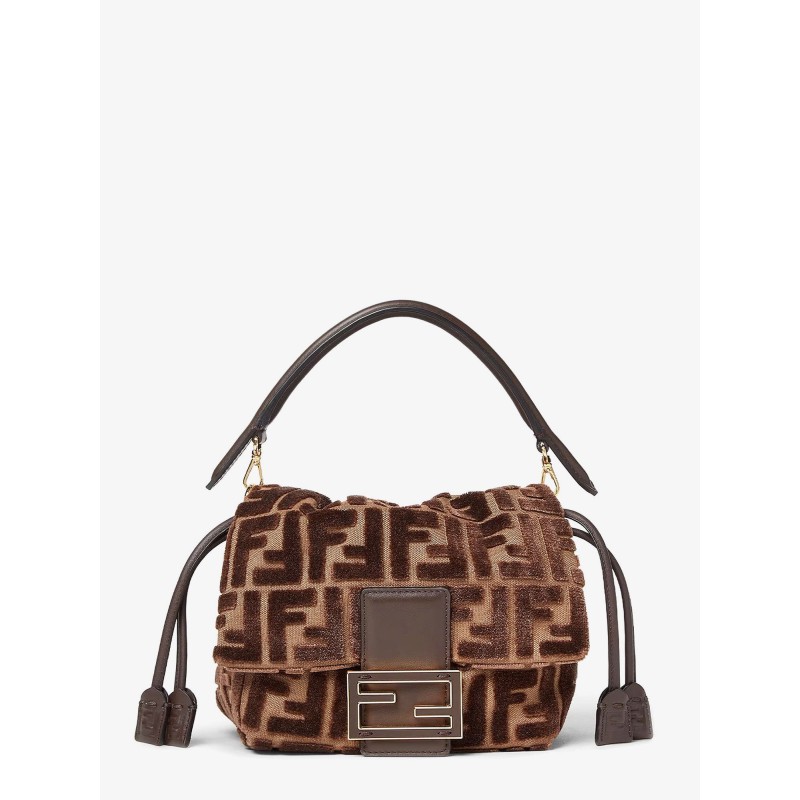Mamma Baguette Small FF velvet jacquard crossbody bag