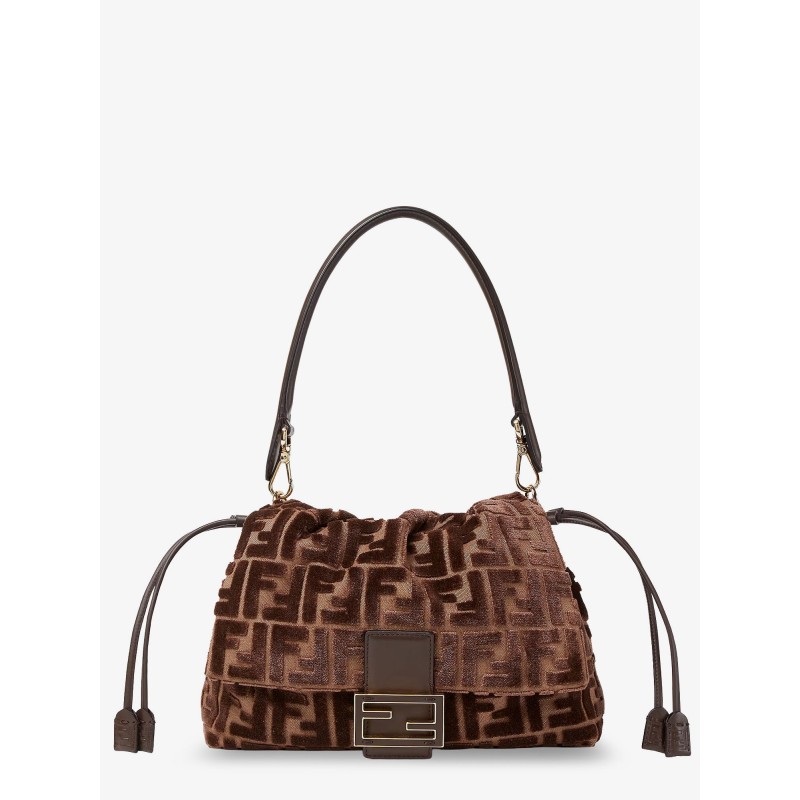 Mamma Baguette Medium FF velvet jacquard crossbody bag