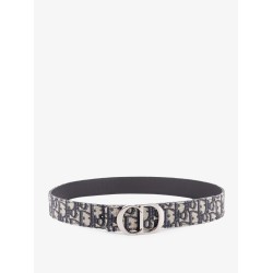 Reversible leather and Dior Oblique fabric belt