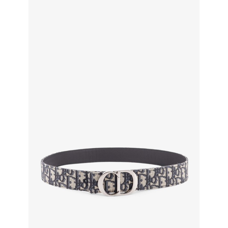 Reversible leather and Dior Oblique fabric belt