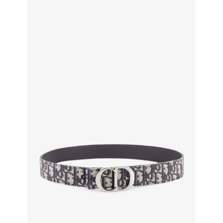 Reversible leather and Dior Oblique fabric belt