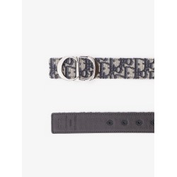 Reversible leather and Dior Oblique fabric belt