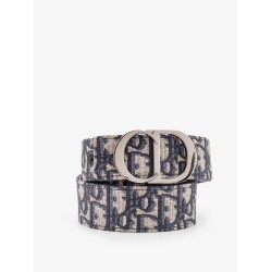 Reversible leather and Dior Oblique fabric belt