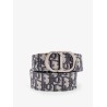 Reversible leather and Dior Oblique fabric belt
