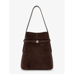 Belted suede bucket bag