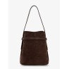 Belted suede bucket bag