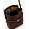 Belted suede bucket bag