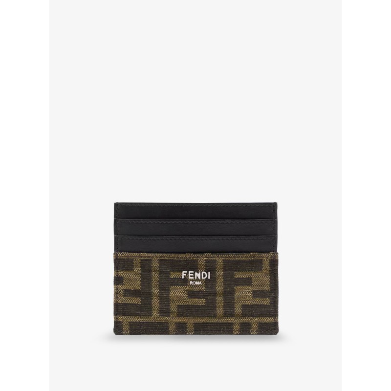 Leather card holder with FF Jacquard fabric inserts