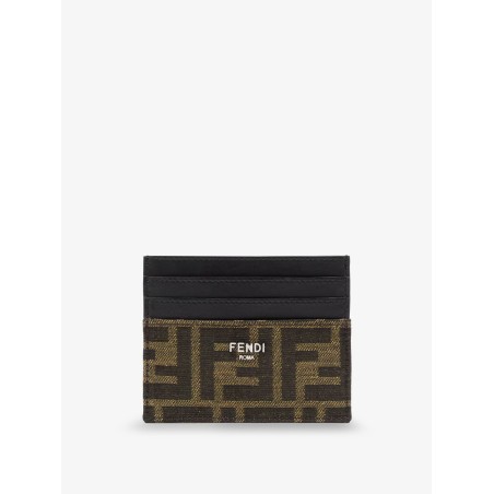 Leather card holder with FF Jacquard fabric inserts