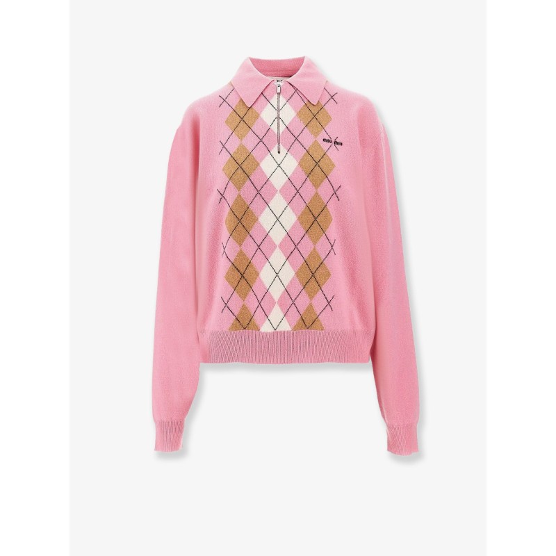 Cashmere polo sweater with Argyle motif