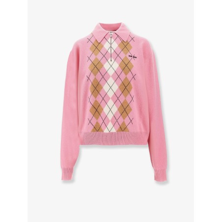 Cashmere polo sweater with Argyle motif