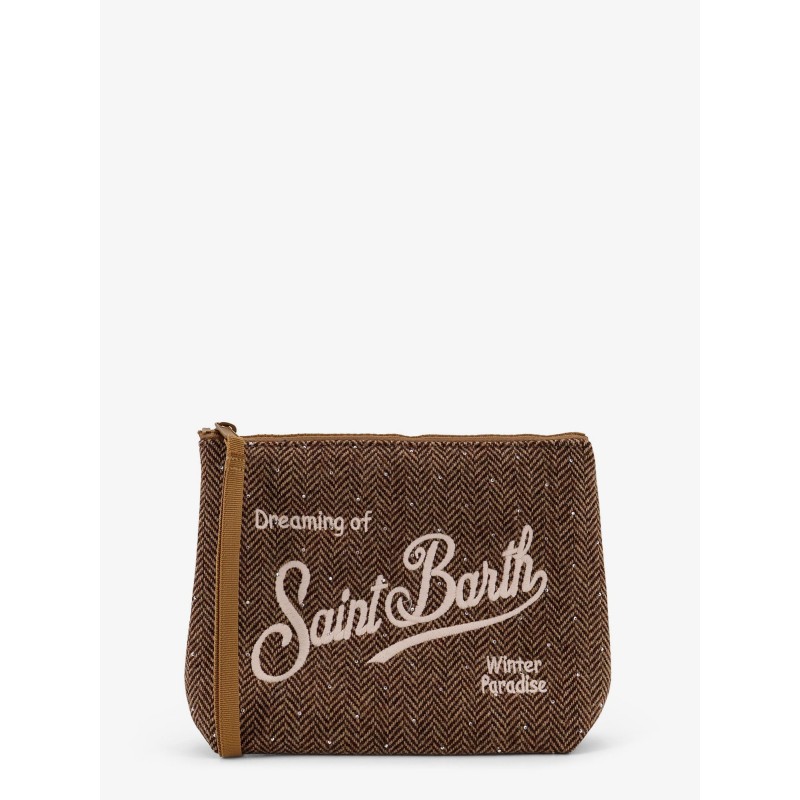 Aline Wool clutch with herringbone motif and rhinestones