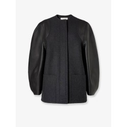 Virgin wool coat with leather sleeves