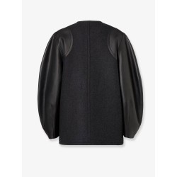Virgin wool coat with leather sleeves