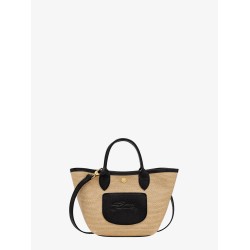 Le Panet Pliage raffia and leather crossbody bag