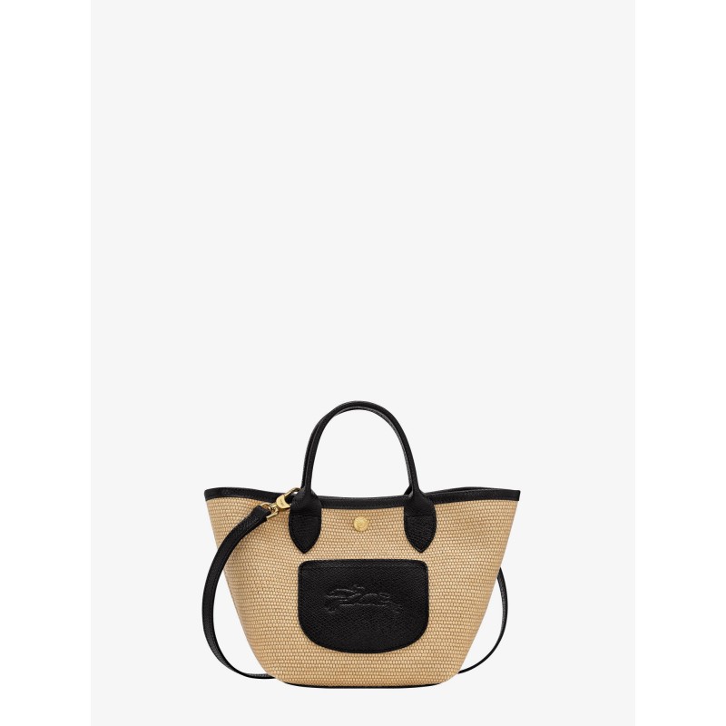 Le Panet Pliage raffia and leather crossbody bag