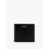 Leather wallet with embossed lettering logo on the front