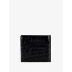Leather wallet with embossed lettering logo on the front