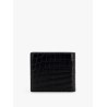Leather wallet with embossed lettering logo on the front