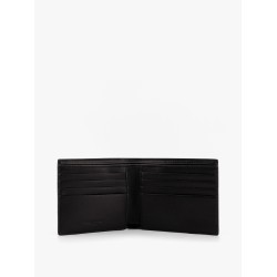 Leather wallet with embossed lettering logo on the front