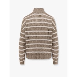 Dazzling striped net linen blend cardigan with sequins