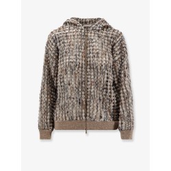 Perforated wool blend cardigan with sequins