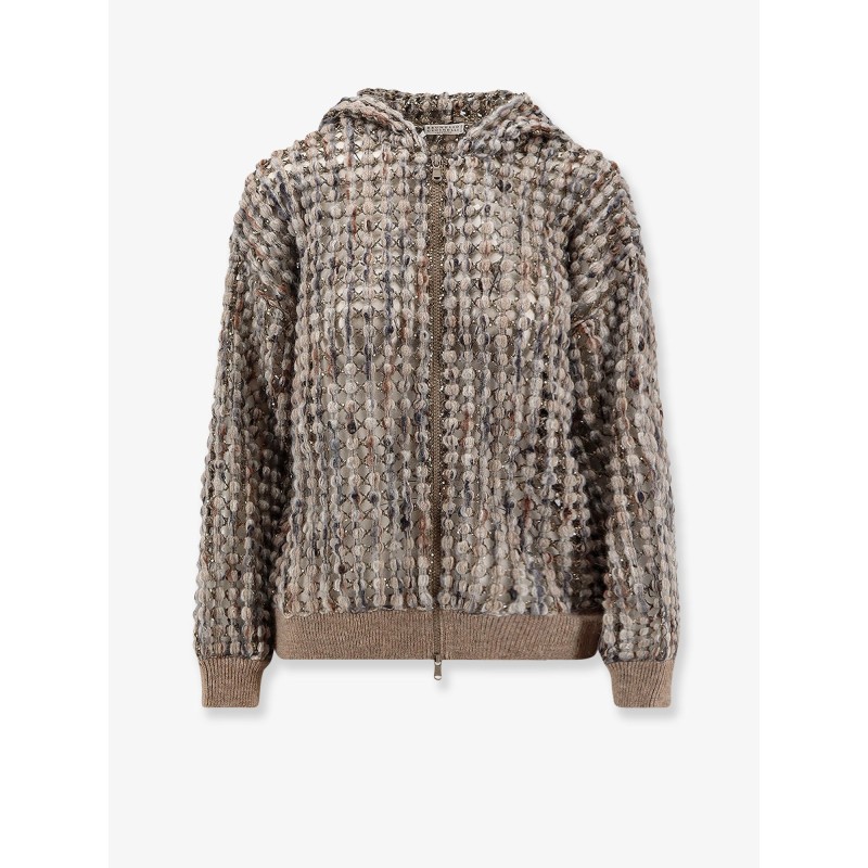 Perforated wool blend cardigan with sequins