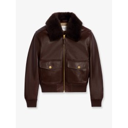 Leather jacket with removable collar