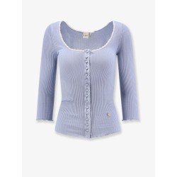 Ribbed cotton shirt with lace insert