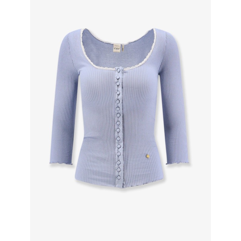 Ribbed cotton shirt with lace insert