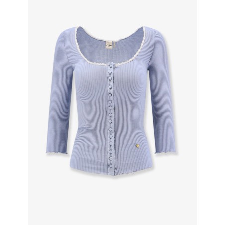 Ribbed cotton shirt with lace insert