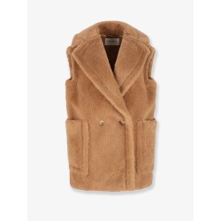 Breda camel and silk sleeveless coat